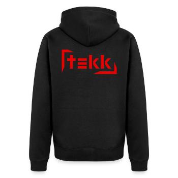 Hardtekk - Tekk - Techno - Tekk lettering - Unisex Premium Organic Zip Hoodie - black - Back - Nico (187cm)
