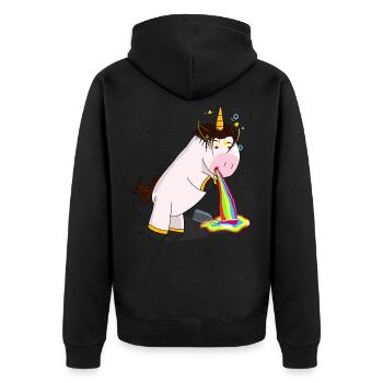 Einhorn Kotzen Betrunken - Unisex Premium Bio Zip Hoodie - Schwarz - Hinten - Nico (187cm)