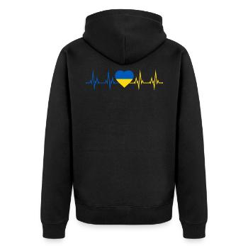 Herzschlag Fahne Herz Heartbeat Flagge Ukraine - Unisex Premium Bio Zip Hoodie - Schwarz - Hinten - Nico (187cm)