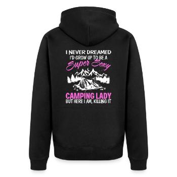 Camping Lady - Unisex Premium Bio Zip Hoodie - Schwarz - Hinten - Nico (187cm)