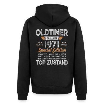 1971 Jahrgang geboren Oldtimer Geburtstag Geschenk - Unisex Premium Bio Zip Hoodie - Schwarz - Hinten - Nico (187cm)