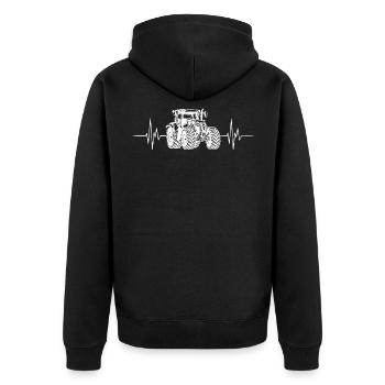 Traktor - Herzschlag - Bauer - Unisex Premium Bio Zip Hoodie - Schwarz - Hinten - Nico (187cm)