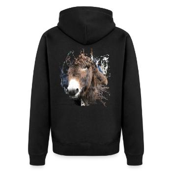 Der Esel mit dem zottigen Fell - Unisex Premium Bio Zip Hoodie - Schwarz - Hinten - Nico (187cm)