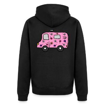 Flower Power Wohnmobil mit SAT Schüssel - Unisex Premium Bio Zip Hoodie - Schwarz - Hinten - Nico (187cm)