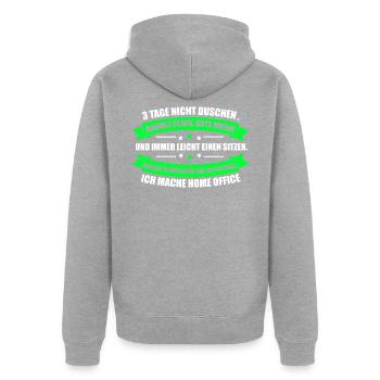 Home Office Arbeit Büro Heimarbeit Gute Musik - Unisex Premium Bio Zip Hoodie - Grau meliert - Hinten - Nico (187cm)