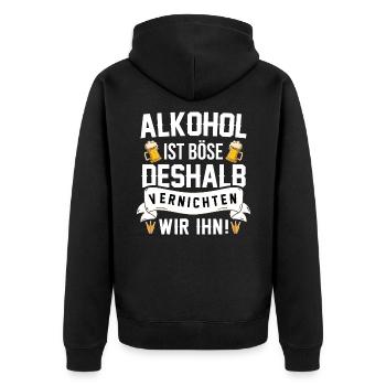 Alkohol Bier Vernichter Geschenk - Unisex Premium Bio Zip Hoodie - Schwarz - Hinten - Nico (187cm)