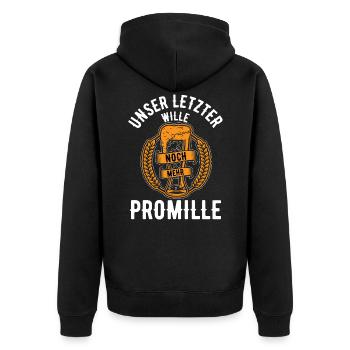 Bier Spruch - Unser Letzter Wille Alkohol Geschenk - Unisex Premium Bio Zip Hoodie - Schwarz - Hinten - Nico (187cm)