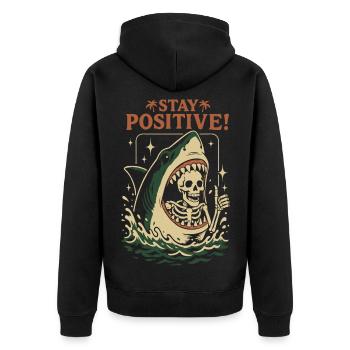 Shark and skeleton stay positive - Unisex Premium Organic Zip Hoodie - black - Back - Nico (187cm)