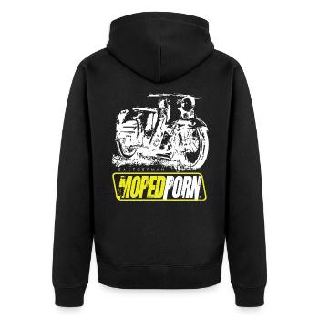 Simson Schwalbe KR51 - MOPEDPORN - Unisex Premium Bio Zip Hoodie - Schwarz - Hinten - Nico (187cm)