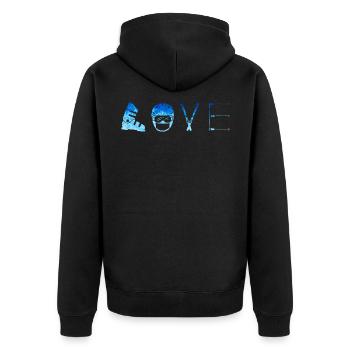 SKI LOVE - Wintersport - Skifahren - Snow Edition* - Unisex Premium Bio Zip Hoodie - Schwarz - Hinten - Nico (187cm)