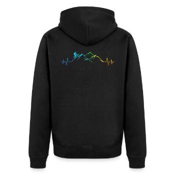 Mountainbiker - Berg - Colorful - MTB - Heartbeat - Unisex Premium Bio Zip Hoodie - Schwarz - Hinten - Nico (187cm)