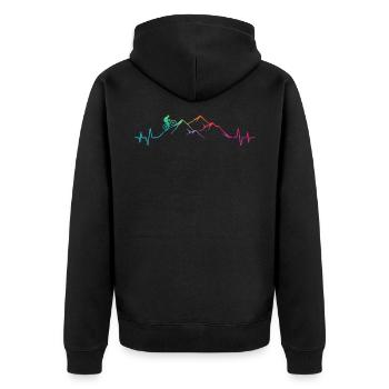 Mountainbiker auf dem Berg - MTB - Unisex Premium Bio Zip Hoodie - Schwarz - Hinten - Nico (187cm)