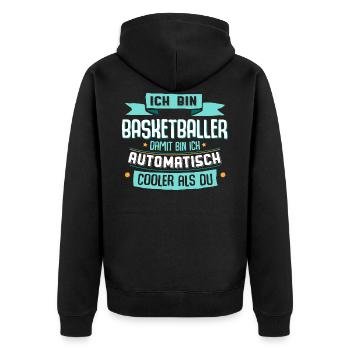 Ich bin Basketballer, damit bin ich cooler als du. - Unisex Premium Bio Zip Hoodie - Schwarz - Hinten - Nico (187cm)