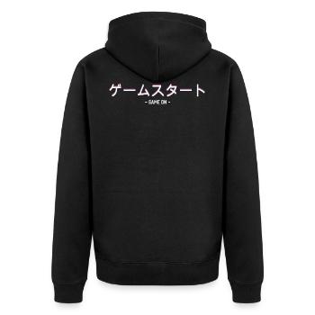 Game On Gamer Vaporwave Japan Rétro Vintage Gamer - Veste à capuche bio Premium Unisexe - noir - Dos - Nico (187cm)