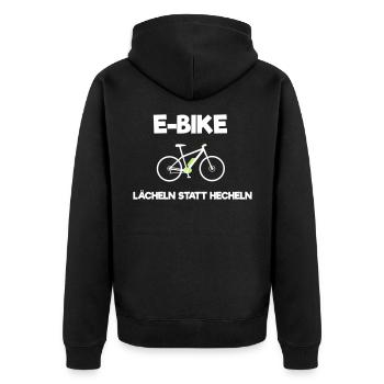 Ebike E-Bike Pedelec Geschenk Fahrrad eMTB - Unisex Premium Bio Zip Hoodie - Schwarz - Hinten - Nico (187cm)