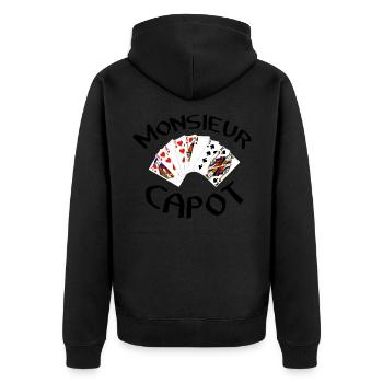 Belote Monsieur capot coinche contrée cadeau - Veste à capuche bio Premium Unisexe - noir - Dos - Nico (187cm)
