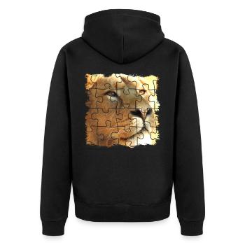 Löwen Puzzle, Symbol für Kraft und Stärke - Unisex Premium Bio Zip Hoodie - Schwarz - Hinten - Nico (187cm)