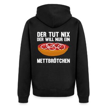 Mett Liebhaber Mettbrötchen - Unisex Premium Bio Zip Hoodie - Schwarz - Hinten - Nico (187cm)