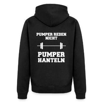 Pumper reden nicht Pumper hanteln Geschenk - Unisex Premium Bio Zip Hoodie - Schwarz - Hinten - Nico (187cm)