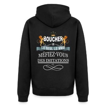 Pour mon boucher le seul le vrai humour métier - Veste à capuche bio Premium Unisexe - noir - Dos - Nico (187cm)