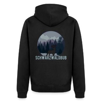 Schwarzwaldbub Hirsch Schwarzwald - Unisex Premium Bio Zip Hoodie - Schwarz - Hinten - Nico (187cm)