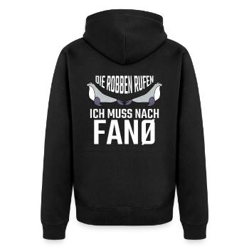 Fanö Robben Nordseeinsel - Unisex Premium Bio Zip Hoodie - Schwarz - Hinten - Nico (187cm)