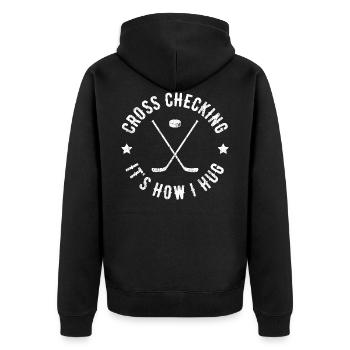 Hockey Eishockey lustiger Spruch Geschenk Shirt - Unisex Premium Bio Zip Hoodie - Schwarz - Hinten - Nico (187cm)