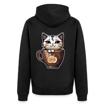 Niedliche Kaffee Katze - Unisex Premium Bio Zip Hoodie - Schwarz - Hinten - Nico (187cm)