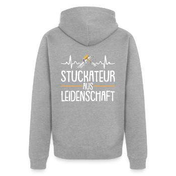 Stuckateur Leidenschaft Gipser Herzschlag - Unisex Premium Bio Zip Hoodie - Grau meliert - Hinten - Nico (187cm)