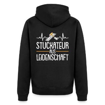 Stuckateur Leidenschaft Gipser Herzschlag - Unisex Premium Bio Zip Hoodie - Schwarz - Hinten - Nico (187cm)