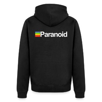 Paranoid - lustiges Retro Design - schwarzer Humor - Unisex Premium Bio Zip Hoodie - Schwarz - Hinten - Nico (187cm)