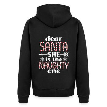 Lieber Weihnachtsmann, sie ist das freche lustige Weihnachten - Unisex Premium Bio Zip Hoodie - Schwarz - Hinten - Nico (187cm)
