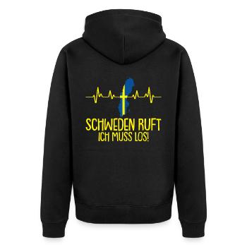 Schweden ruft Flagge Herzschlag Skandinavien - Unisex Premium Bio Zip Hoodie - Schwarz - Hinten - Nico (187cm)