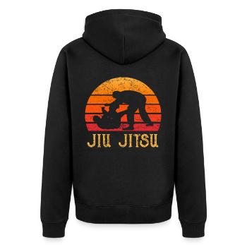 Jiu Jitsu BJJ Brazilian Jiu-Jitsu Retro Geschenk - Unisex Premium Bio Zip Hoodie - Schwarz - Hinten - Nico (187cm)