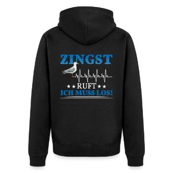 Zingst ruft Herzschlag Ostsee Möwe - Unisex Premium Bio Zip Hoodie - Schwarz - Hinten - Nico (187cm)
