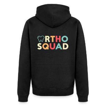 Orhto Squad Zahnarzt Zahnhygieniker Zahnmedizin - Unisex Premium Bio Zip Hoodie - Schwarz - Hinten - Nico (187cm)