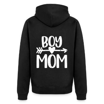 Junge Mama Liebe Mama Herz Vintage Distressed - Unisex Premium Bio Zip Hoodie - Schwarz - Hinten - Nico (187cm)