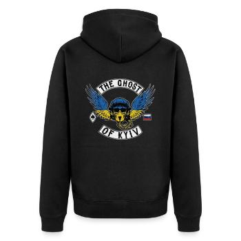 Geist von Kiew ukrainische Flagge Ukraine stark - Unisex Premium Bio Zip Hoodie - Schwarz - Hinten - Nico (187cm)