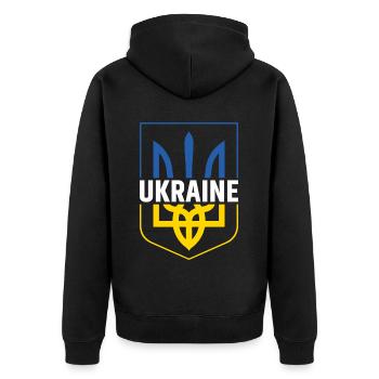 Ukraine - Unisex Premium Bio Zip Hoodie - Schwarz - Hinten - Nico (187cm)