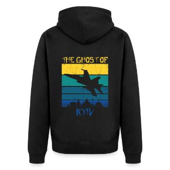 Der Geist von Kiew - Unisex Premium Bio Zip Hoodie - Schwarz - Hinten - Nico (187cm)