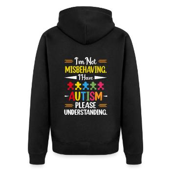 Ich benehme mich nicht schlecht, habe Autismus, bitte verstehe - Unisex Premium Bio Zip Hoodie - Schwarz - Hinten - Nico (187cm)