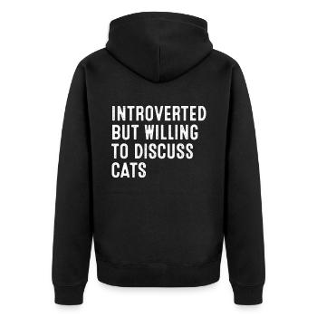 Introvertiert, aber bereit, über Katzen zu diskutieren - Unisex Premium Bio Zip Hoodie - Schwarz - Hinten - Nico (187cm)
