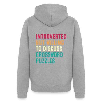 Introvertiert, aber bereit, Kreuzworträtsel zu diskutieren - Unisex Premium Bio Zip Hoodie - Grau meliert - Hinten - Nico (187cm)