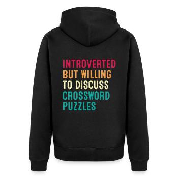 Introvertiert, aber bereit, Kreuzworträtsel zu diskutieren - Unisex Premium Bio Zip Hoodie - Schwarz - Hinten - Nico (187cm)