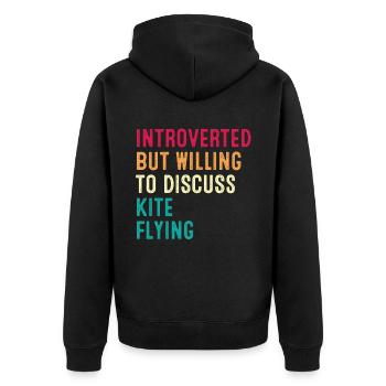 Introvertiert, aber bereit, über Drachenfliegen zu diskutieren - Unisex Premium Bio Zip Hoodie - Schwarz - Hinten - Nico (187cm)