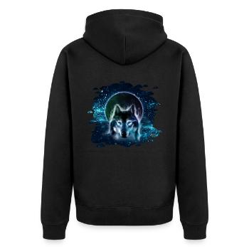 Wolfmond - Unisex Premium Bio Zip Hoodie - Schwarz - Hinten - Nico (187cm)