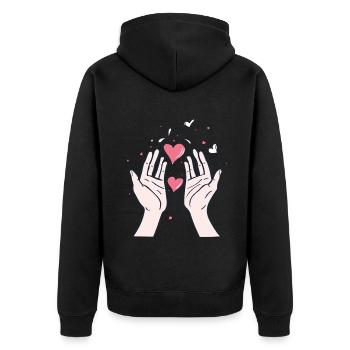 Herzen Herzmotiv Liebe I Love Hände Romantisch - Unisex Premium Bio Zip Hoodie - Schwarz - Hinten - Nico (187cm)