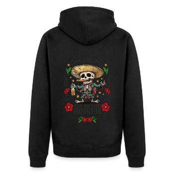 Dia De Los Muertos Totenkopf Totenschädel Tequilla - Unisex Premium Bio Zip Hoodie - Schwarz - Hinten - Nico (187cm)