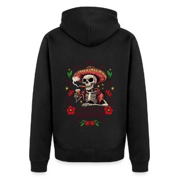 Dia De Los Muertos Totenkopf Totenschädel Tequilla - Unisex Premium Bio Zip Hoodie - Schwarz - Hinten - Nico (187cm)