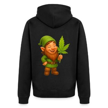 Knuffiger Zwerg mit Hanfblatt - Cannabis - Unisex Premium Bio Zip Hoodie - Schwarz - Hinten - Nico (187cm)